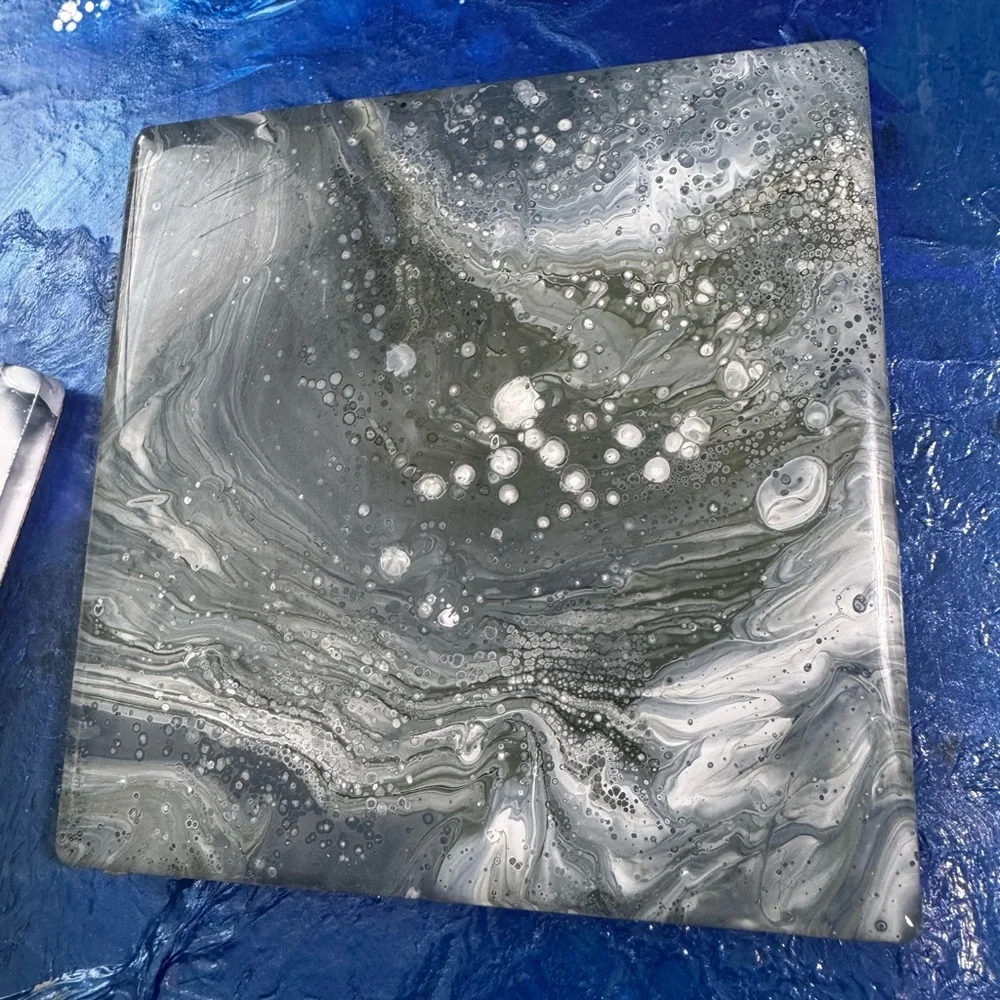 6 COASTER GREY WHITE Marble Coasters Set W/Holder EASTER GIFT